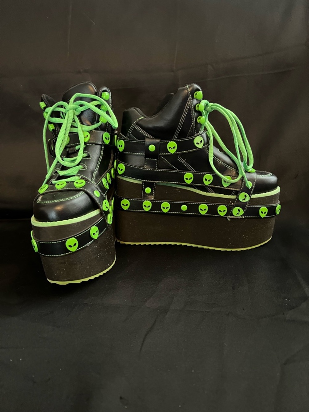 YRU Black Platform Alien Stud Lace-Up Boots